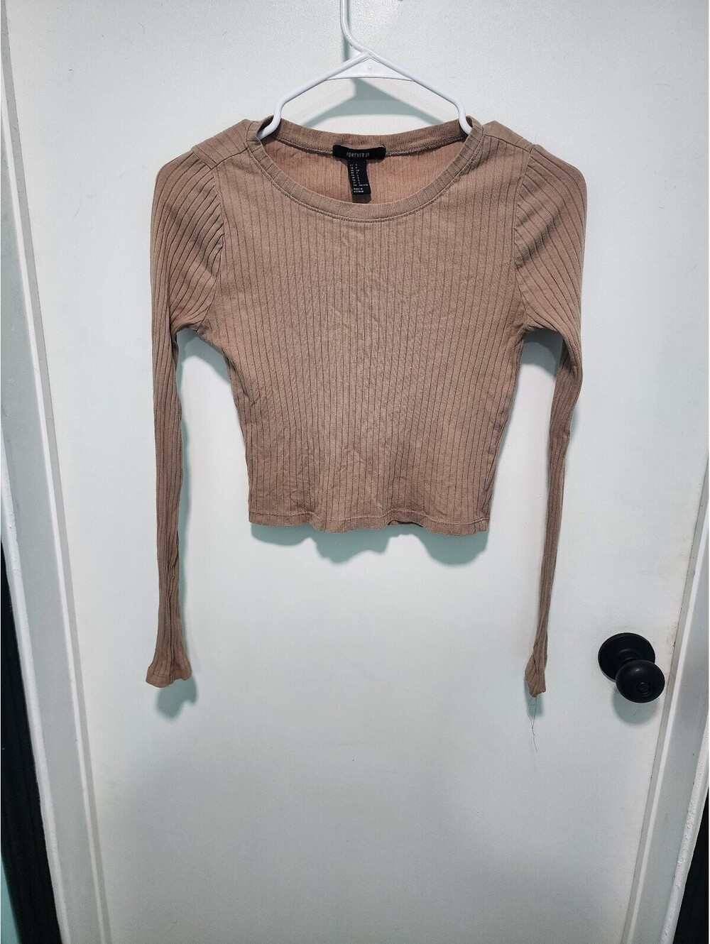 Beige Long Sleeve Crop Top